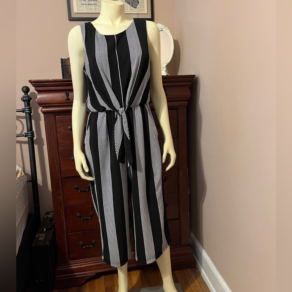Black and white stripe jumpsuit